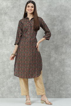 Wine Poly Viscose Straight Printed Kurta image number 5