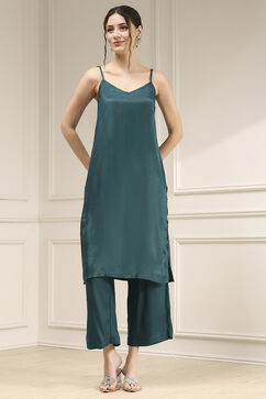 Green Polyester Straight Yarndyed Suit Set image number 7