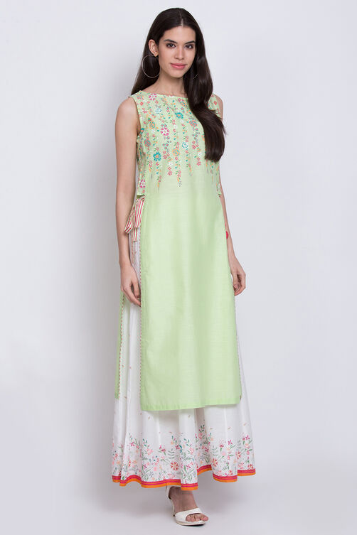 Green Cotton Straight Printed Kurta image number 4