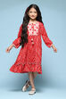 Red Polyester Tiered Dress