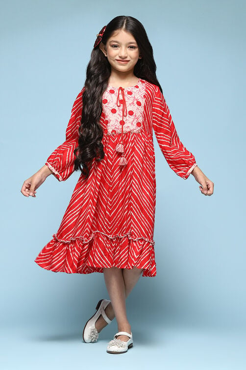 Red Polyester Tiered Dress image number 0