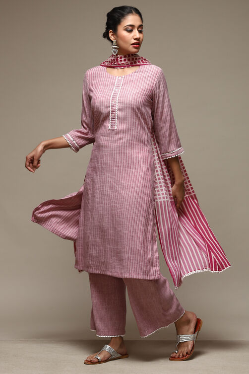 Red Cotton Blend Straight Kurta Palazzo Suit Set image number 5