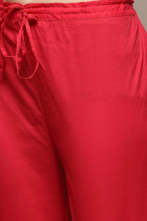 Red Cotton Anarkali Kurta Palazzo Suit Set image number 2