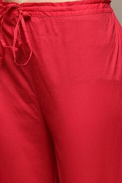 Red Cotton Anarkali Kurta Palazzo Suit Set image number 2