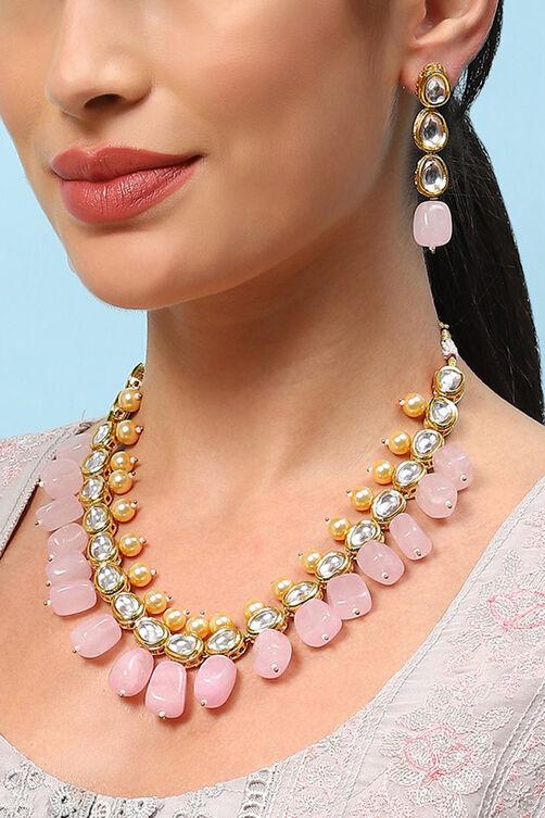 Light Pink Brass Necklace Set image number 1