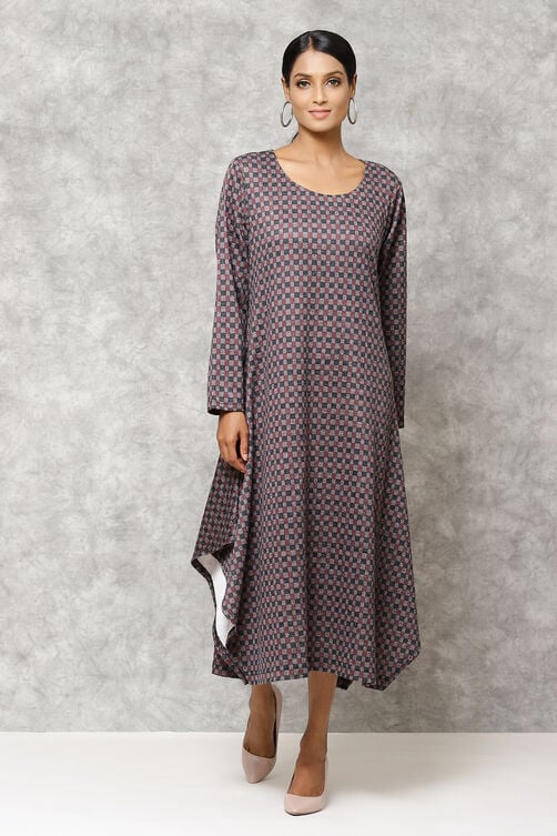 Grey Straight Terry Rayon Solid Dress image number 0