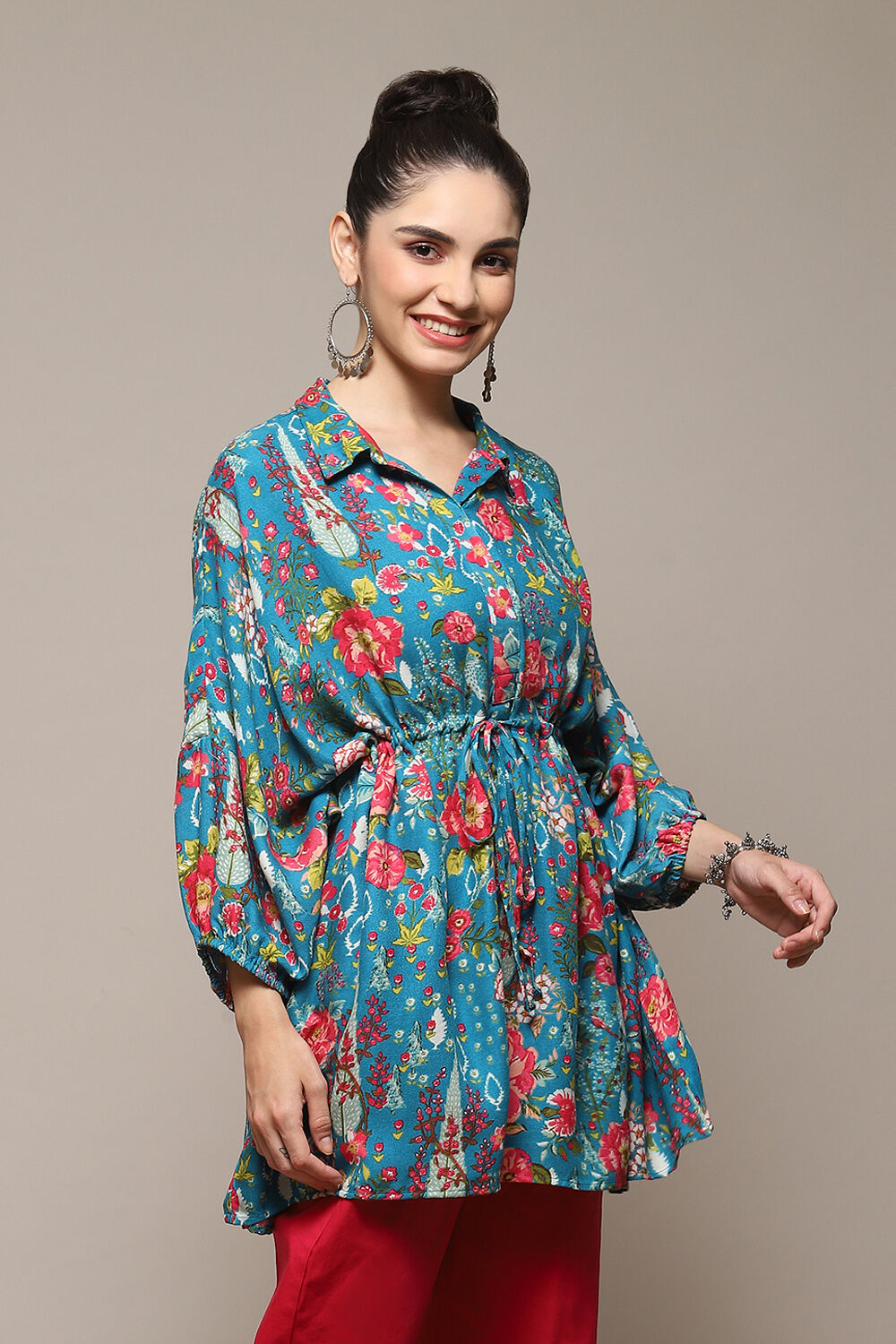 Teal LIVA Printed Top image number 3