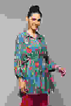 Teal LIVA Printed Top image number 3