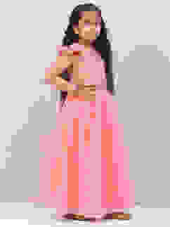 Peach Art Silk Girls Lehenga Set image number 5