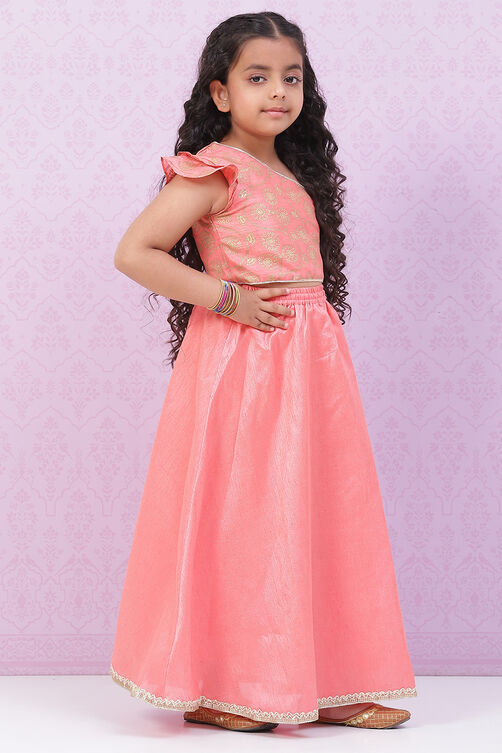 Peach Art Silk Girls Lehenga Set image number 5