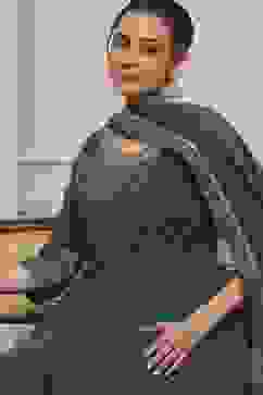 Teal Cotton Printed Anarkali Suit Set image number 1