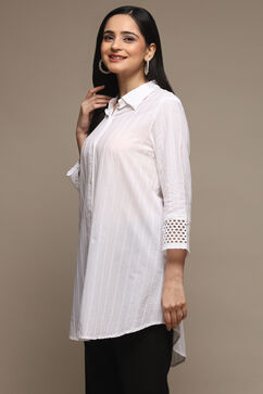 White Cotton Embroidered Shirt image number 2