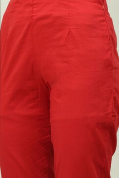 Red Art Silk Straight Kurta Slim Pant Suit Set image number 2