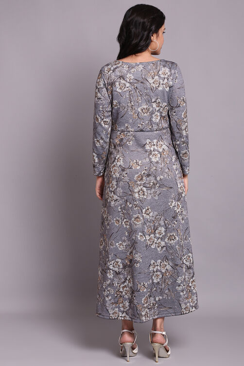 Grey Floral Winter Printed Dress image number 5