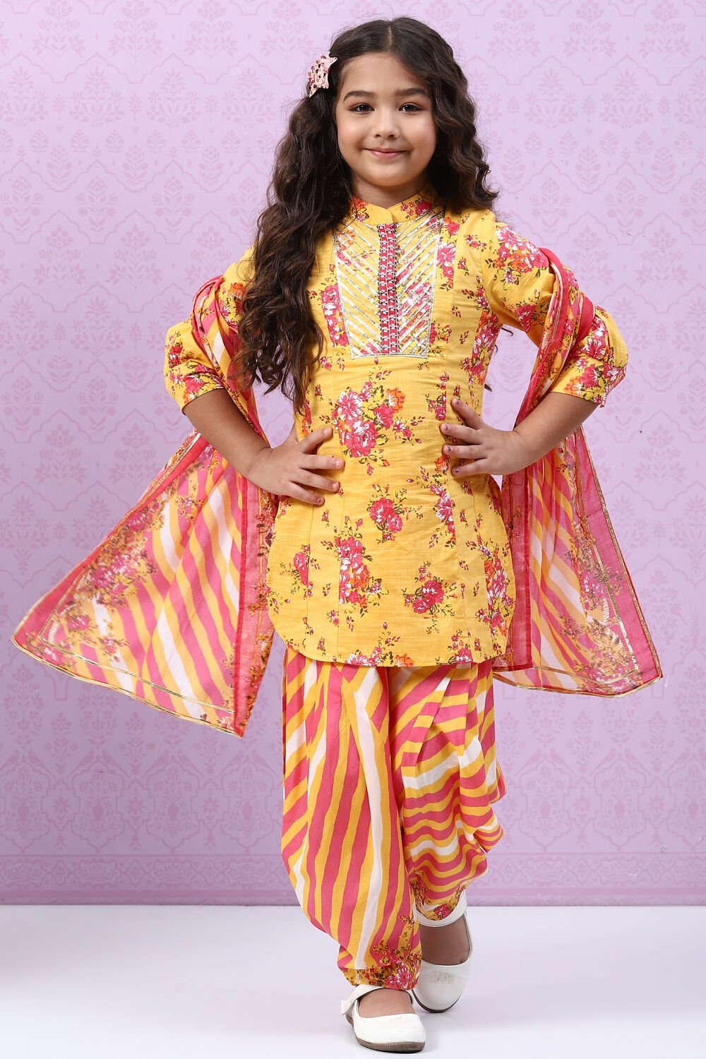 Yellow Cotton Straight Kurta Salwar Suit Set Biba India