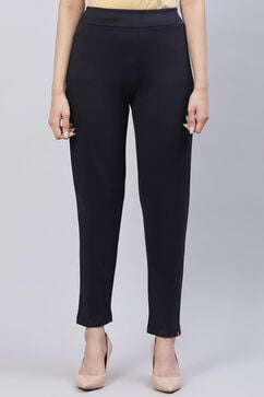 Navy Straight Poly Viscose Leggings image number 3