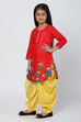 Red And Yellow Cotton Straight Kurta Dhoti Salwar Suit Set image number 3