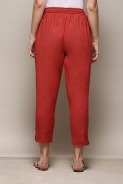 Rust Cotton Flax Slim Solid Pants image number 4