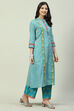 Yellow Printed Cotton A-Line Kurta Palazzo Suit Set image number 3