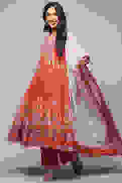 Coral Cotton Anarkali Suit Set image number 7