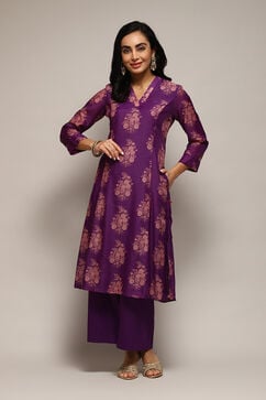 Voilet Polyester A-Line Printed Kurta Palazzo Suit Set image number 0