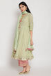 Light Green Cotton Anarkali Kurta Palazzo Suit Set image number 3