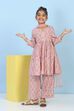 Peach Cotton Printed Gathered Suit Set