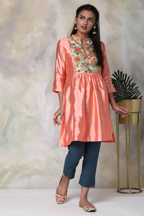 Peach Art Silk Solid Kurti image number 2