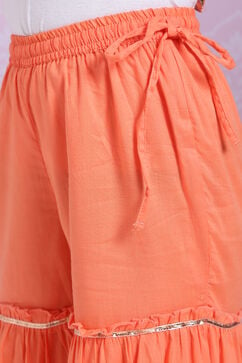 Peach Cotton Straight Kurta Sharara Suit Set image number 3