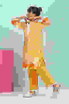 Orange Cotton Printed Straight Suit Set image number 3