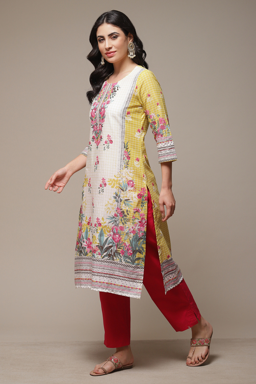 Sky Blue LIVA Straight Printed Kurta image number 3