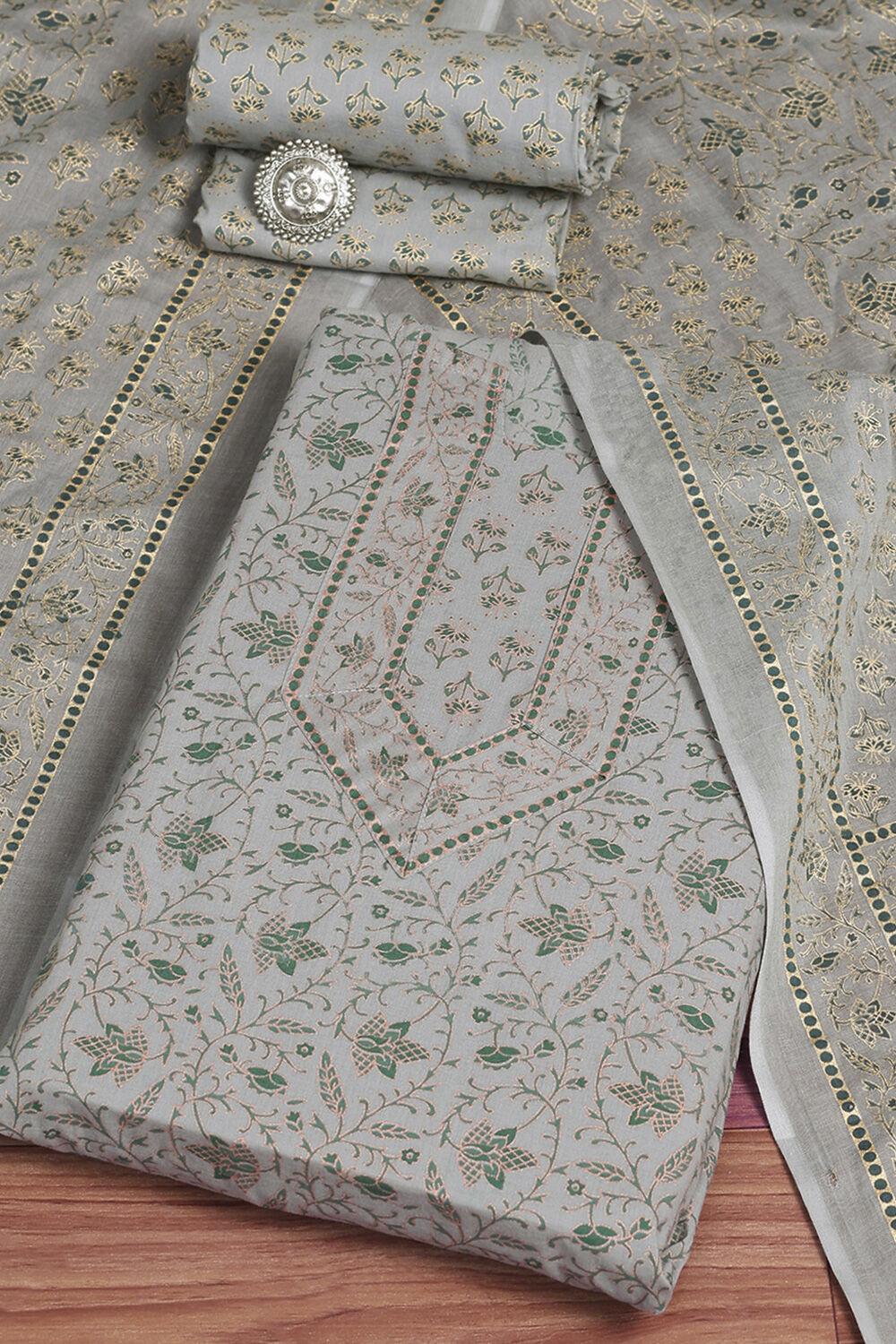 Assorted Cotton Hand Block Print Unstitched Suit Set image number 0