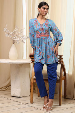 Dull Blue Viscose Rayon Straight Short Kurta image number 0