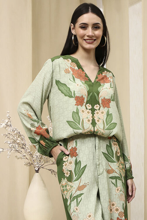 Green Viscose Blend Straight Printed Fusion Set image number 7