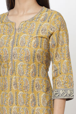 Ochre Yellow Cotton Straight Kurta Palazzo Suit Set image number 1
