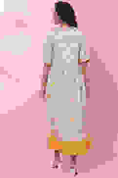 Off White Rayon Flared Fusion Dress image number 4