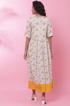 Off White Rayon Flared Fusion Dress image number 4