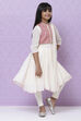 Off White Cotton Girls Anarkali Kurta Churidar Suit Set image number 6