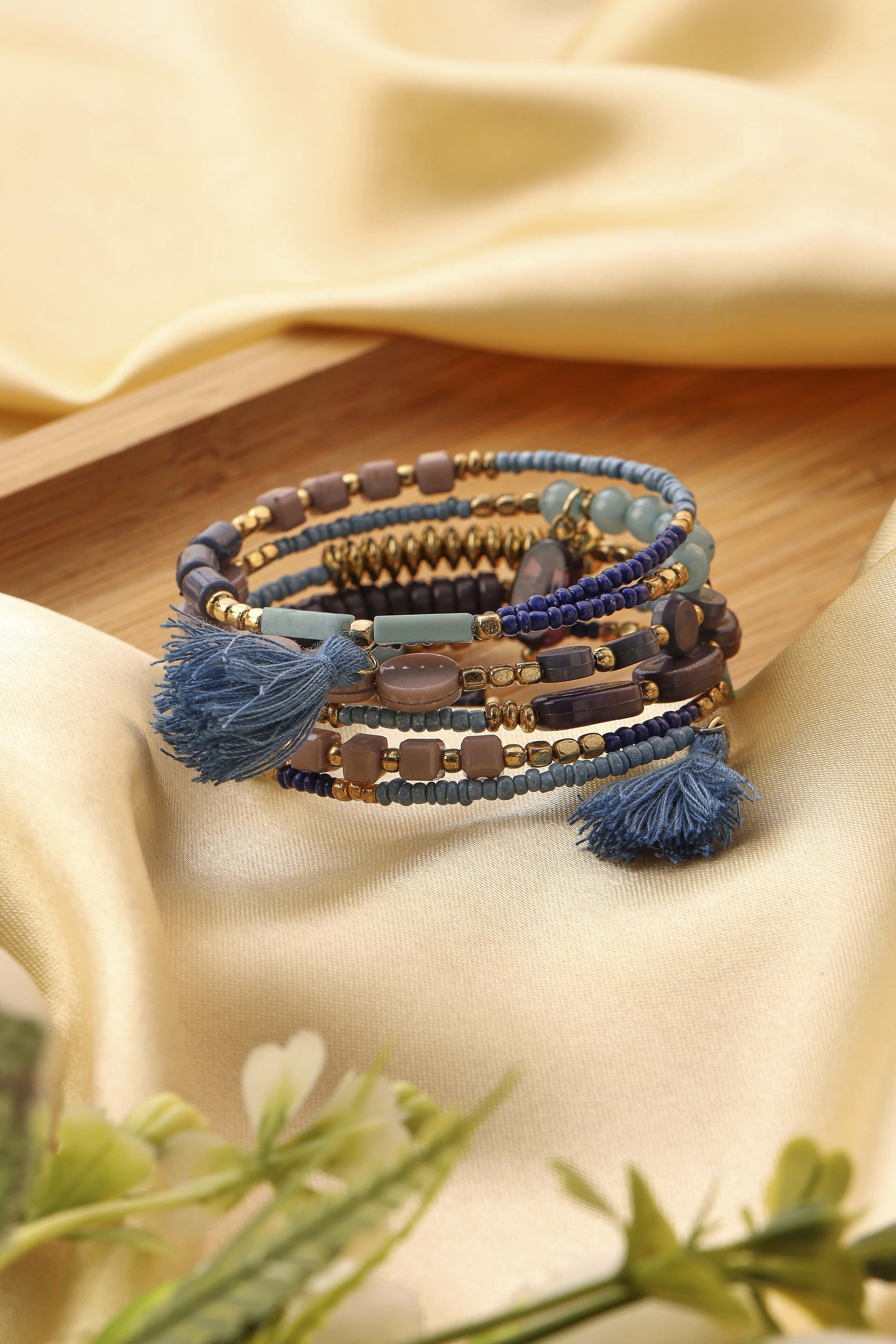 Blue Plastic Multi-Strand Wrap Around Bracelet image number 0