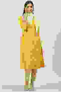 Yellow Art Silk Straight Yarndyed Kurta image number 5