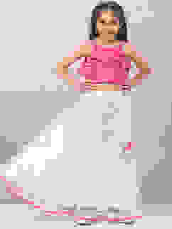 Peach Art Silk Layered Lehenga Set image number 3