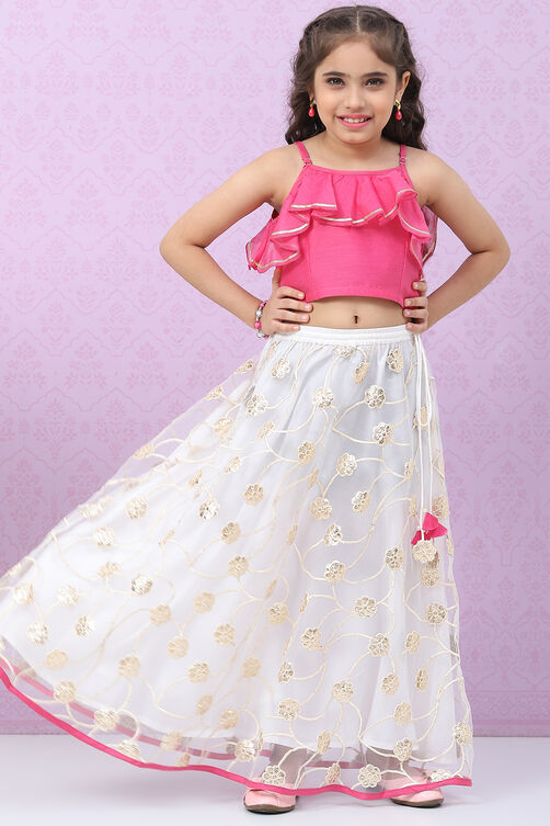 Peach Art Silk Layered Lehenga Set image number 3