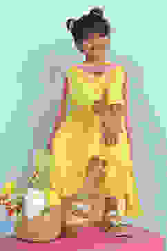 Yellow Cotton Solid A-Line Suit Set image number 0