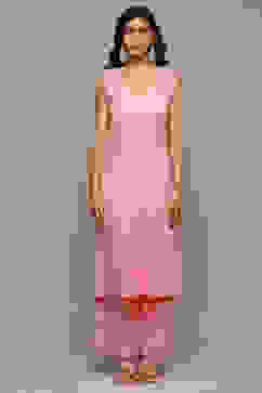 Pink Cotton Blend Layered Kurta Palazzo Suit Set image number 4