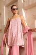 Baby Pink Poly Georgette Zari Embroidered Flared Suit Set image number 1