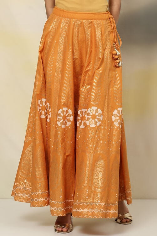 Mustard Cotton Flared Skirt image number 0