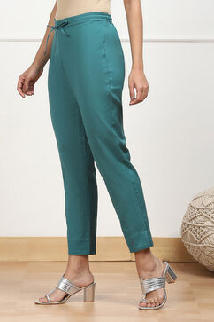 Green Cotton Solid Regular Pants image number 2