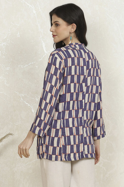 Blue Printed Straight Jacket image number 3