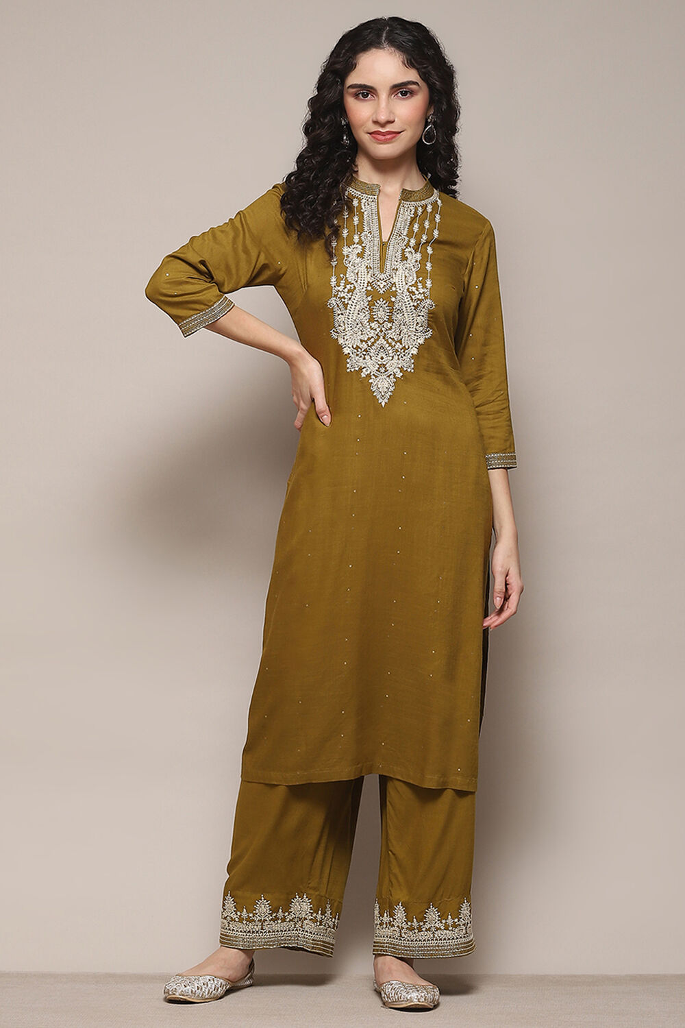 Blue & Rust LIVA Straight Printed 2 Piece Set image number 0