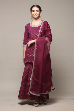 Wine Art Silk Straight Kurta Garara Suit Set image number 7